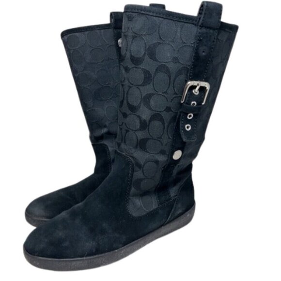 Coach Womens 7.5 Tulip Signature Leather Black Patterned Boots - Picture 3 of 16